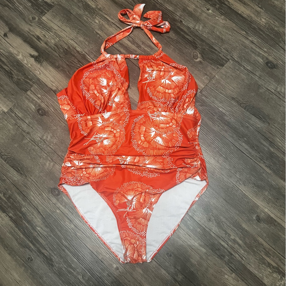 Orange and White One Piece Swimsuit